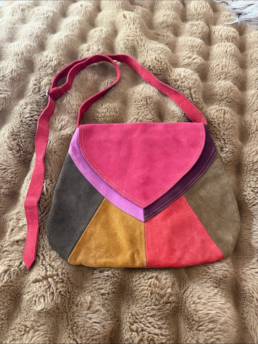 Multicolor Suede Patchwork Crossbody Bag